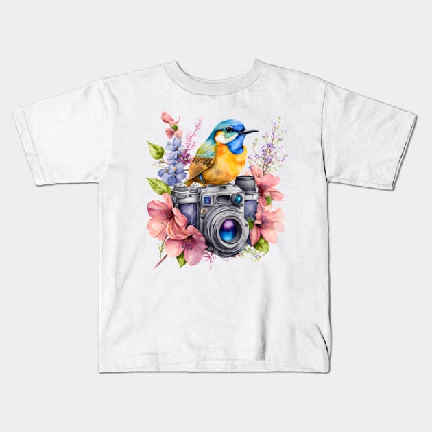 Spring Floral Camera Kids T-Shirt by bellofraya